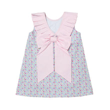Load image into Gallery viewer, Introduce your little one to spring fashion with our Spring Floral Cassie Dress! Featuring a charming floral print and a delicate pleat-folded collar with a sweet pink back bow, this dress is the perfect blend of classic and adorable. Dress them up for any occasion with this lovely piece from Zuccini Kids.
