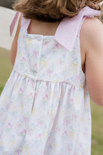 Load image into Gallery viewer, Indulge in the beauty of nature with Thea Flower Bouquet Dress from James &amp; Lottie! Adorned with floral bouquets and cute bows, this dress exudes a sense of elegance. The pink and white seersucker ties on the shoulders add a charming touch. Perfect for any occasion, this dress will make you feel like a blooming flower!
