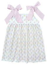 Load image into Gallery viewer, Indulge in the beauty of nature with Thea Flower Bouquet Dress from James &amp; Lottie! Adorned with floral bouquets and cute bows, this dress exudes a sense of elegance. The pink and white seersucker ties on the shoulders add a charming touch. Perfect for any occasion, this dress will make you feel like a blooming flower!
