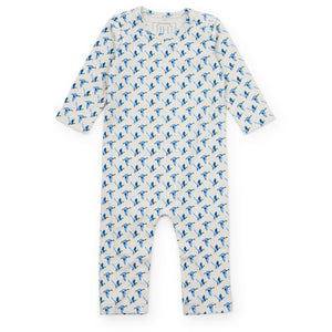 Crafted from ultra-soft Pima cotton, the Thompson Boys' Romper by Lila &amp; Hayes offers gentle comfort for your little one. Featuring a timeless blue and white mallard duck print, this romper makes everyday lounging effortlessly stylish. Its breathable fabric ensures all-day coziness, while the easy-to-wear design keeps dressing simple for busy parents. Elevate your infant’s wardrobe with this charming and practical piece.