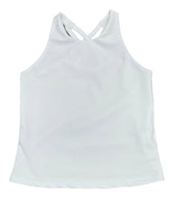 Load image into Gallery viewer, Experience the perfect blend of athletic performance and stylish design with our Crossback White Athleisure Tank from Be Elizabeth! The crossback design adds a touch of elegance to this summer tank, making it a must-have for any workout or casual wardrobe. Complete the look with our butterfly shorts for a chic and functional outfit.
