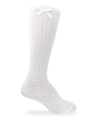 Update your little girl's sock collection with these adorable White Pointelle Knee-High Socks by Jeffries Socks. Made with a delicate pointelle design, these socks are not only cute but also comfortable and perfect for any occasion. Give her feet the stylish and cozy treatment they deserve.