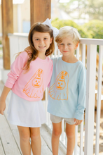 Load image into Gallery viewer, Long-Sleeve Light Blue Halloween Dog Ghost T-Shirt
