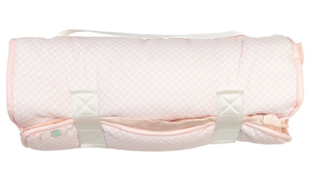 Have no fear about your child sleeping on the ground at school - The Nap Mat is pure luxury!  Made from cotton with soft bamboo pillowcase and blanket inside, and poly fill throughout. Plush and comfortable, your toddler is sure to get great rest. Shoulder strap is two inches wide to allow plenty of room for embroidery. 

To care for these products, we recommend removing pillow insert and machine washing on gentle cycle and dry on low heat. Detergent poured directly onto mat may cause discoloration. Use dis