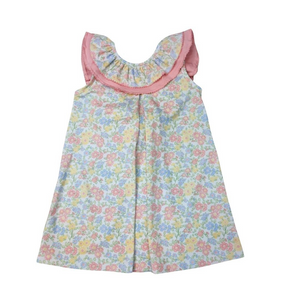 Get ready for spring with our Pastel Floral Dress with Back Bow from Delaney! This dress features a stunning pastel floral design, with a ruffle collar that wraps around to the back and connects with a delicate bow. Your little girl will look absolutely adorable in this dress, perfect for any occasion!&nbsp;