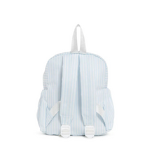 Load image into Gallery viewer, Our best-selling Backpacker now has a little sibling - meet the Mini Backer!!

Soft to the touch, lightweight, and water-resistant, is equipped with 2-way top zipper for easy access with plenty of room inside and a front zip pocket for all the extras.  It features adjustable padded straps, 2 side water pockets and a convenient top handle that make them easy to carry, and its machine washable!

Size: 8.25"l (base) x 11"h x 4.75"d 

