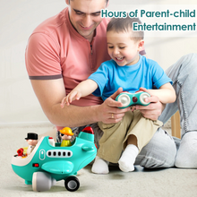 Load image into Gallery viewer, Watch your little one's eyes light up as this dual-mode airplane takes flight. Switch between Automatic mode for hands-free entertainment or Remote Control mode to let your child pilot the action—building coordination and confidence with every flight. Engineered with child-safe materials and a smooth, corner-free design, it prioritizes safety while soft LED lighting protects developing eyes. Ideal for developing fine motor skills and hand-eye coordination! Ages 18m+.
