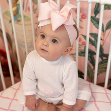 Load image into Gallery viewer, Beautiful Swiss Floral Romper from Paty, a customer favorite! Elegant and sweet romper to take her out and about to see this brand new world. Made in America.
