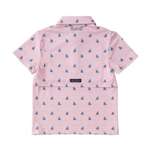 Load image into Gallery viewer, No matter the adventure, your boys will be ready in these fast-drying, UV-protective,&nbsp;boys&#39; short-sleeve pro performance polo shirts in Pink Fishing Print.&nbsp;Our boys&#39; polos keep moisture out with wicking technology, breathable fabric, and the signature vented back. PRODOH polo shirts are perfect for golf, tennis, country clubbing, or cruising the coast.&nbsp;

UPF 50 95% Polyester 5% Lycra
100% Polyester Mesh Liner
Collar Interfacing for Structure
3 Button Placket/Extra Button Included
Vented Back

