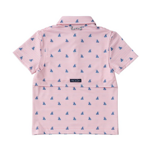 No matter the adventure, your boys will be ready in these fast-drying, UV-protective,&nbsp;boys' short-sleeve pro performance polo shirts in Pink Fishing Print.&nbsp;Our boys' polos keep moisture out with wicking technology, breathable fabric, and the signature vented back. PRODOH polo shirts are perfect for golf, tennis, country clubbing, or cruising the coast.&nbsp;

UPF 50 95% Polyester 5% Lycra
100% Polyester Mesh Liner
Collar Interfacing for Structure
3 Button Placket/Extra Button Included
Vented Back
