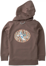 Load image into Gallery viewer, Made for adventure and everyday comfort, the Boys Spinnerbait Sweatshirt features a striking coffee quartz base with camo-inspired accents on the back graphic and inside hoodie lining. Designed by Prodoh for boys ages 4–14, this sweatshirt blends playful style with durable construction. The soft fleece keeps him cozy whether he's heading to school, playing outside, or relaxing at home.
