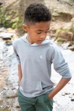 Load image into Gallery viewer, Lightweight hoodie sweatshirt featuring a striking fish graphic on the back. Crafted in Night Owl Heather, a soft light gray that pairs effortlessly with everyday wear. Perfect for layering on cool days or wearing solo for casual comfort. By Prodoh.
