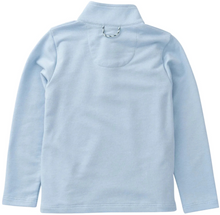 Load image into Gallery viewer, The Sporty Snap Pullover from Prodoh brings effortless versatility to his autumn wardrobe. Crafted in soft cashmere blue with a classic mock neck quarter snap and plaid fabric detailing, this pullover transitions seamlessly from everyday wear to special occasions. The clean lines and refined construction make it a reliable layering piece that pairs with everything from jeans to dress pants—ideal for building a polished, put-together look season after season.
