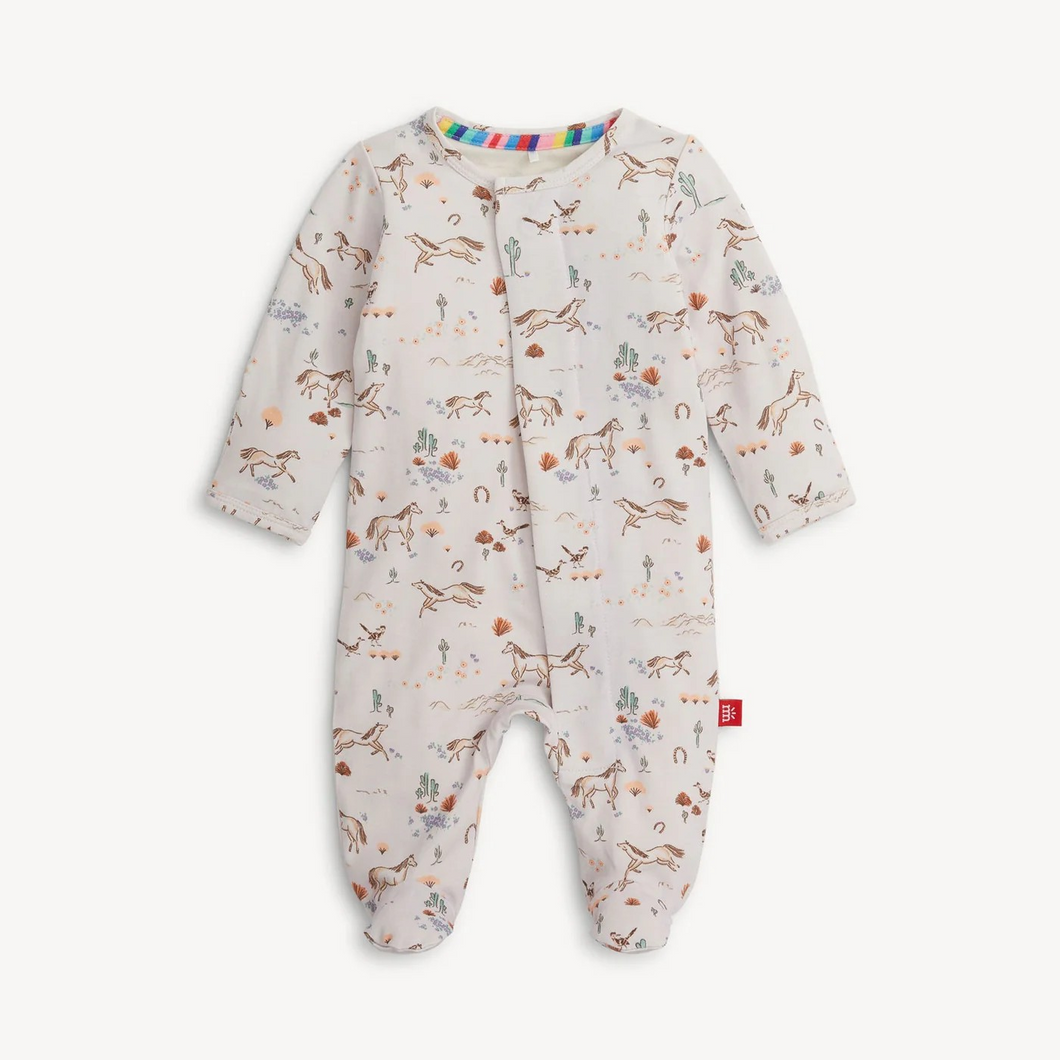 Born to Run Right Fit Footie- A modal baby essential with magnetic closures that make diaper changes and dressing easy. Made from sustainable modal, it's a silky-soft and temperature-regulating sleeper to keep your little one comfy from head to toe.

TENCEL™ modal is bio-based, ethically sourced, biodegradable and more durable than bamboo.
More to love about modal: it's silky soft, breathable, temperature-regulating, and resistant to pilling and fading.