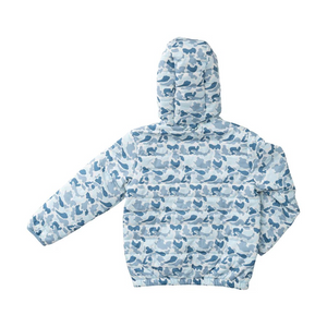 Let him take on the cold in bold style with the Boys Hooded Puffer Jacket in Blue Break Point Camo. This sporty layer packs warmth, comfort, and durability into one epic camo-cloaked package. Whether he's on the move at recess or exploring the great outdoors, this jacket's ready for the adventure.