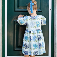 Load image into Gallery viewer, Girls Brooke Dress - Blue Quilt Flower Embroidery
