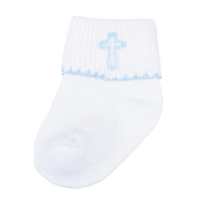 Complete your little one's Sunday outfit with our Blessed Embellished Socks from Magnolia Baby. Available with blue or pink embellishment and a matching cross, these socks are the perfect addition to our Blessed collection. Keep your little one's feet cozy and stylish every Sunday! Available in pink or blue.