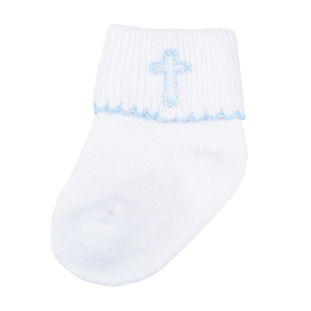 Complete your little one's Sunday outfit with our Blessed Embellished Socks from Magnolia Baby. Available with blue or pink embellishment and a matching cross, these socks are the perfect addition to our Blessed collection. Keep your little one's feet cozy and stylish every Sunday! Available in pink or blue.