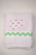 Load image into Gallery viewer, Find your perfect beach companion with our Embroidered Beach Towel from Funtasia Too! Featuring a stunning embroidered fish design on a white towel, this classic beach essential is available in three vibrant colors and designs. Experience comfort and style on your summer days with this must-have beach towel.
