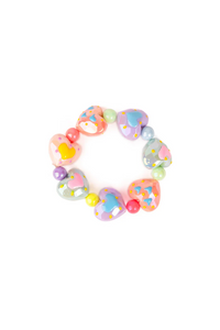 Spread love in style with our new Decorated Love Bracelet! This charming chunky bracelet features a series of colorful hearts, each adorned with a unique design. The hearts are beautifully crafted in soft shades of purple, light peach, light green, and light pink, making this bracelet a perfect mix of fun and elegance. A sweet accessory for any occasion, it’s sure to capture hearts with its vibrant colors and eye-catching details!