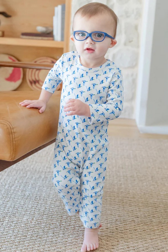 Crafted from ultra-soft Pima cotton, the Thompson Boys' Romper by Lila & Hayes offers gentle comfort for your little one. Featuring a timeless blue and white mallard duck print, this romper makes everyday lounging effortlessly stylish. Its breathable fabric ensures all-day coziness, while the easy-to-wear design keeps dressing simple for busy parents. Elevate your infant’s wardrobe with this charming and practical piece.