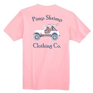 Get ready for your next adventure with our Youth Pink Off-Road Short Sleeve Pocket T-Shirt! This girls shirt from Pimp Shrimp Clothing Co. is the perfect blend of style and functionality. Featuring a convenient front pocket with our logo and a cool back design of an off roading shrimp, this shirt is perfect for any adventure.