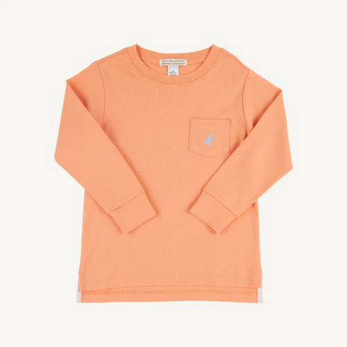 Your little gent will love our adorable + practical Long Sleeve Carter Crewneck. Featuring Seashore Sherbet with Buckhead Blue Stork, this will certainly be a staple in his wardrobe!
