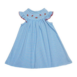 Wrap your little one in summer sweetness with our Toddler Girls Seersucker Watermelon Bishop Dress from Zuccini Kids. This adorable dress features a soft, breathable seersucker windowpane fabric that keeps your sweet girl cool while looking picture-perfect. The charming watermelon embroidery on the smocked bishop neckline adds a delightful touch that's sure to garner compliments. Perfect for summer weather outings, photoshoots, or special occasions! Matching sister bubble available.