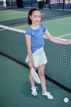 Load image into Gallery viewer, Zoe Scallop Skort in Pistachio and Blue Stripe from Set Athletics is a fun and classic styled skort for all her athletics this season. Pairs perfectly with the Maggie top in Baton Rouge Blue. Take it into the fall with a pullover to match!
