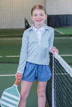 Load image into Gallery viewer, Effortless style meets comfort in these Girls Tatum Shorts from Set Athletics. The rich Baton Rouge Blue hue brings a sophisticated touch to her fall wardrobe, while the butterfly design adds playful charm. Perfect for school days, outdoor adventures, and everything in between. Layer with the coordinating Maggie Tank Top and any pullover for a complete, polished look.
