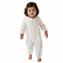 Load image into Gallery viewer, Timeless details meet everyday comfort in our Smocked Long Sleeve Romper, made from buttery-soft viscose from bamboo. Featuring delicate smocking and a sweet Peter Pan collar, this piece is perfect for special occasions or simply adding a little charm to everyday moments.
