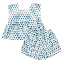 Load image into Gallery viewer, Shorts And Sweet! The Girls Kamari 2-Piece Set adds an easy to wear elastic waist bottom, adorned with a faux pattern on pattern tie, to our already well loved breezy Kamari top. The boxy fit, sleeveless top features a square neckline and a silver glitter button keyhole closure at the back. This fresh ensemble embodies our free spirted summer attitude and is perfect for all sorts of adventures, indoors and out.
