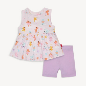 The Toddler Girls Playground Pals Tunic Set from Magnetic Me combines comfort and convenience with style. Crafted from durable, soft TENCEL™ modal, the tunic features easy magnetic closures for quick dressing, while the fitted shorts with an elastic waist ensure all-day comfort. Perfect as a coordinated outfit or mixed with other favorites, this set is designed for everyday play and effortless wear.