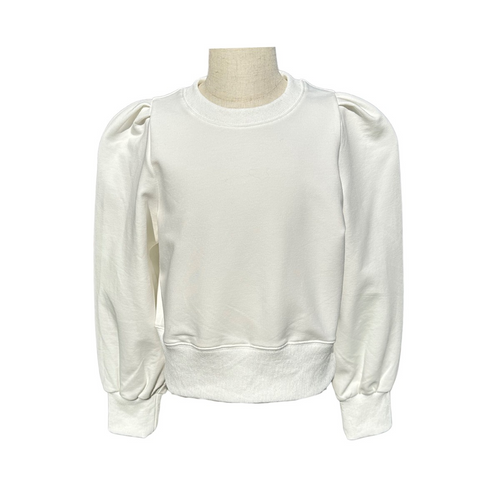 This Jane Sweatshirt in white offers tween girls a perfect blend of comfort and style. Crafted from soft fabric, it feels gentle against the skin, while the charming puff sleeves add a touch of elegance. Whether paired with jeans for a casual day or dressed up for special occasions, this versatile sweatshirt is a wardrobe essential that combines timeless design with everyday ease.