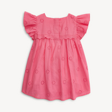 Load image into Gallery viewer, This All-A-Flutter Cotton Poplin Eyelet Dress from Magnetic Me is a must-have for any stylish girl! The magnetic closures make getting dressed a breeze, while the beautiful bubble gum pink color and classic eyelet design add a touch of sophistication. With flutter sleeves for a playful touch, this dress will become her go-to favorite, making mornings a breeze for both her and you!
