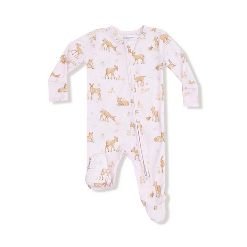 Dress your little one in cozy charm with the Little Fawn 2 Way Zipper Footie by Angel Dear. Its soft pink background adorned with sweet fawn and bunny prints creates a gentle, playful look. The ruffled back adds a delicate, feminine detail that makes this footie truly special. Designed for comfort and ease, the two-way zipper ensures quick diaper changes. Perfect for keeping your baby snug and stylish all day long.