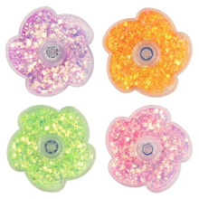 Load image into Gallery viewer, Mesmerizing Glitter spinner features a modern flower design with a safely concealed, colorful glitter liquid. Available in a variety of colors, including pink, yellow and green. Flick the spinner and watch as the mesmerizing glitter moves and floats to create an enchanting effect.
