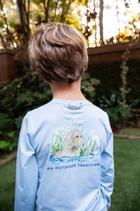 It's no secret that PRODOH&nbsp;Kids Pro Performance Long Sleeve Fishing T-shirt in Clear Sky Blue Boykin Spaniel&nbsp;artwork sells out super fast! With custom artwork on the back of each performance t-shirt it's no wonder PRODOH tees are a favorite with toddlers, kids, and youth boys and girls. Fabric is UV protective, fast drying, pill-resistant and soft on the skin!! Available in sizes 4t- 12/14.

UPF 50+ 90% Polyester 10% Lycra
Fast Drying
Pill Resistant
Machine Washable
Designed in the USA and Importe