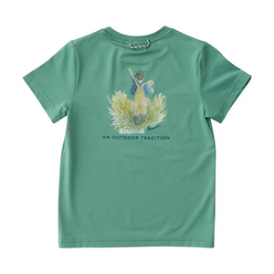 It's no secret that PRODOH Kids Pro Performance Short Sleeve Fishing T-shirt in Green Spruce with Boy and his Lab Puppy artwork sells out super fast! With custom artwork on the back of each performance t-shirt it's no wonder PRODOH tees are a favorite with toddlers, kids, and youth boys and girls. Fabric is UV protective, fast drying, pill-resistant and soft on the skin!! Available in sizes 6 month-youth large 12/14.

UPF 50+ 90% Polyester 10% Lycra
Fast Drying
Pill Resistant
Machine Washable
Designed in th