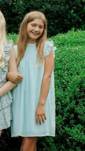 Load image into Gallery viewer, Radiate elegance and grace with our Lottie Dress in Mist from Pleat. Made with a chiffon-like fabric, smocked bodice, and ruffle cap sleeves, this dress is perfect for tween girls. Whether it&#39;s a special event or a day out, this versatile dress will have you looking and feeling your best.

