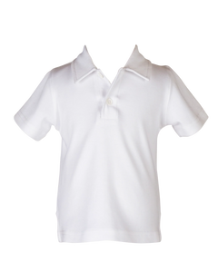Introducing the Boys Patrick Polo in White from The Yellow Lamb. This classic white polo is the perfect addition to your child's Spring and Summer wardrobe. With its timeless style and versatile pairing options, it's a must-have for any young fashionista. Stay stylish and comfortable with this essential piece.