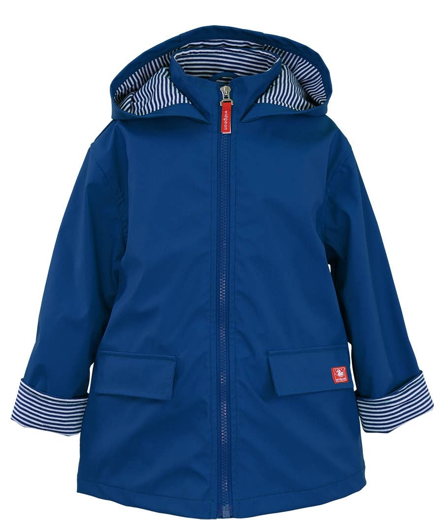 Stay stylish and dry with our Boy's American Widgeon Raincoat in this new Nautical Blue color! This customer favorite from American Widgeon features a playful striped lining, and a hooded zipper closure. Perfect for spring showers, stay fashionable and functional with this must-have raincoat. 

Shell: 100% Polyurethane Lining: 100% Polyester