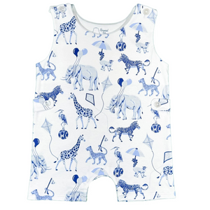 Jon Jons are a precious and playful option for busy little boys that need freedom to move around while looking adorable at the same time! Be the most stylish one at the party or playground with our blue chinoiserie safari print!