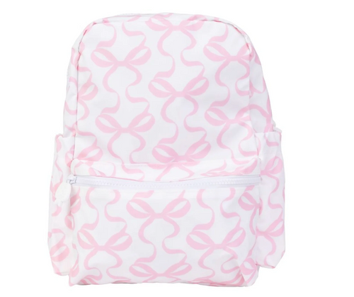 The Apple of My Isla Small Backpack snuggly fits a pocket folder and lunchbox. 

Made with our PVC-free, wipeable, non-chlorinate coated fabric that is soft to the touch, antimicrobial, water resistant, odorless and biodegradable. This fabric has been specifically developed to be a healthier and more environmentally friendly alternative to the traditional coated material of toxic PVC.

With that being said! To care for this product, we recommend wiping clean. Items can be hand washed with mild dish soa