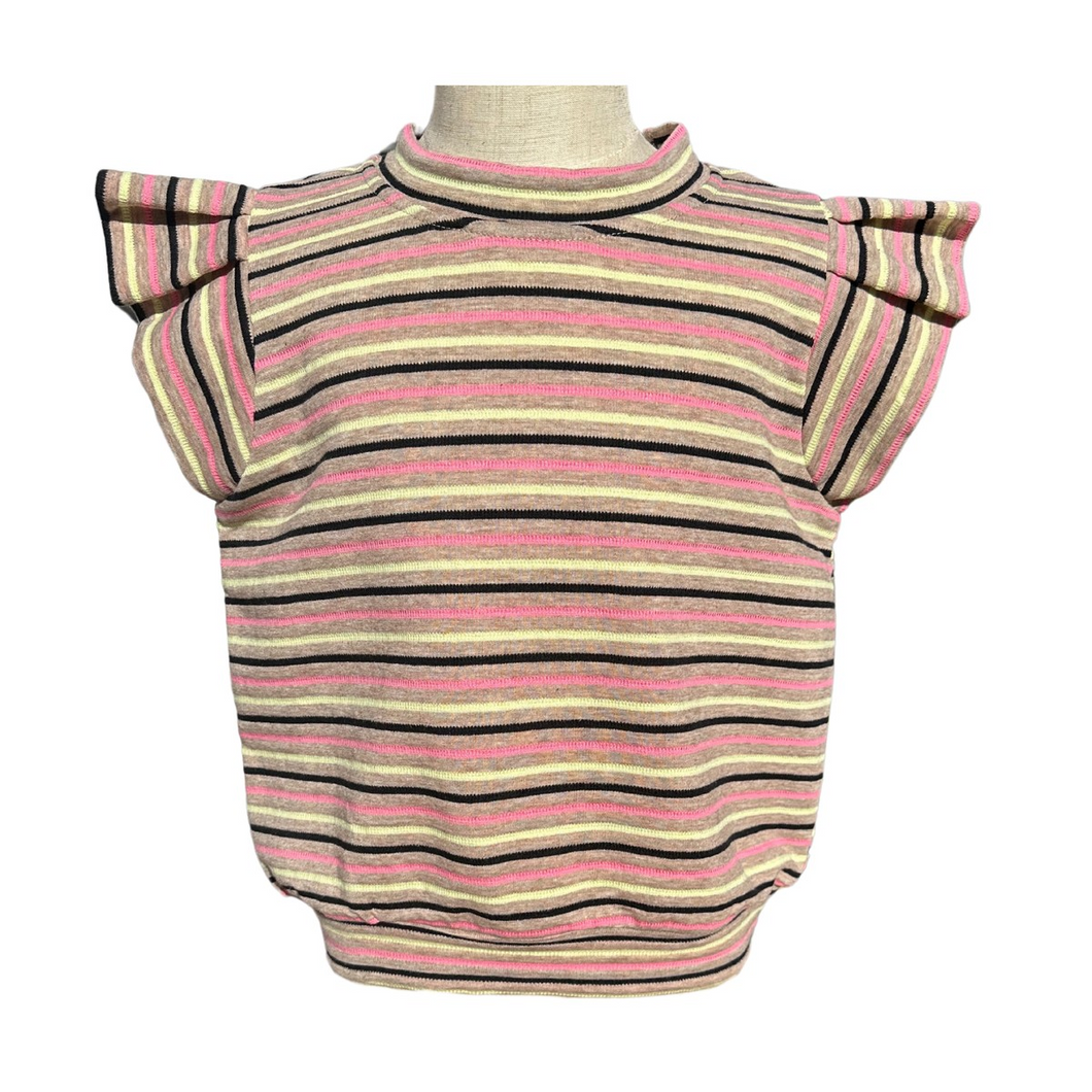 The Olivia Flutter Top in Stripes offers a charming blend of classic style and playful design with its delicate flutter cap sleeves. Its versatile striped pattern pairs effortlessly with a black shimmer tiered skirt for a refined look or with jeans for casual fall days. Elevate your child’s wardrobe with this effortlessly stylish and comfortable top that adapts to both everyday wear and special occasions.