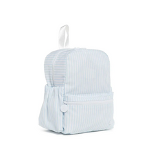 Load image into Gallery viewer, Our best-selling Backpacker now has a little sibling - meet the Mini Backer!!

Soft to the touch, lightweight, and water-resistant, is equipped with 2-way top zipper for easy access with plenty of room inside and a front zip pocket for all the extras.  It features adjustable padded straps, 2 side water pockets and a convenient top handle that make them easy to carry, and its machine washable!

Size: 8.25"l (base) x 11"h x 4.75"d 
