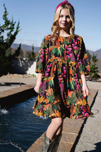 Load image into Gallery viewer, Introducing our Ollie Beaded Girls Dress: the perfect blend of style and comfort. Featuring a beautiful neckline and a soft cotton fabric, this dress also boasts a custom fall print. Get ready to turn heads and make a statement with this dress!
