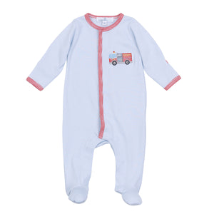 Dress your little hero in the Hero Brigade Applique Footie by Magnolia Baby, made from ultra-soft 100% Pima Cotton to keep delicate skin comfortable all day. The playful fire truck applique adds a spirited touch, while integrated footies ensure warmth and coziness from head to toe. With snap closures for quick changes, this footie is perfect for busy little adventurers ready to conquer their day with comfort and style.