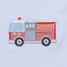 Load image into Gallery viewer, Dress your little hero in the Hero Brigade Applique Footie by Magnolia Baby, made from ultra-soft 100% Pima Cotton to keep delicate skin comfortable all day. The playful fire truck applique adds a spirited touch, while integrated footies ensure warmth and coziness from head to toe. With snap closures for quick changes, this footie is perfect for busy little adventurers ready to conquer their day with comfort and style.
