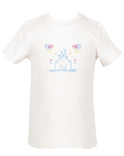 Load image into Gallery viewer, Experience magical comfort and cuteness with our &quot;Here For The Magic&quot; Short Sleeve Tee! Made from a bamboo blend knit, this shirt is perfect for any Disney trip and will quickly become his favorite. Don&#39;t miss out on this extra adorable and comfortable addition to his wardrobe.
